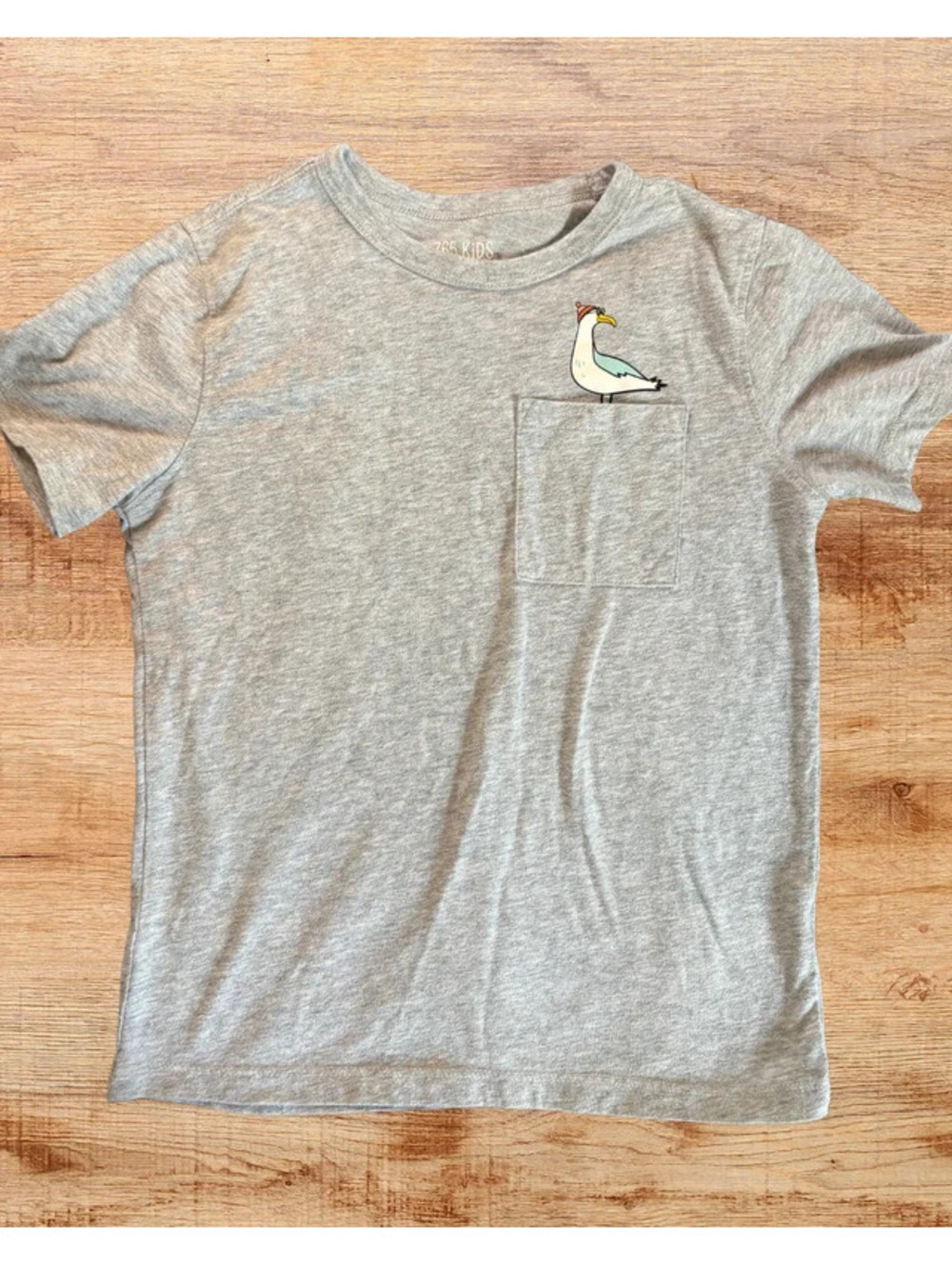365 Kids Boys Gray Seagull Pocket T-Shirt Size 7 Coastal Graphic Tee